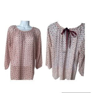 Matilda Jane Pink Floral Peasant Swiss Dot Blouse SZ M